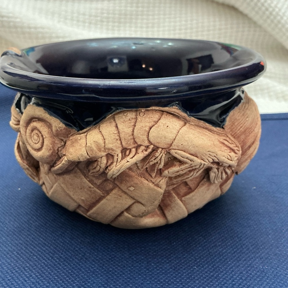 Blue Ceramic and Clay signed Leo & Karin Villaroman Sea Life Bowl